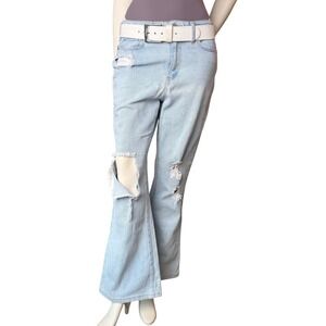 RSQ High Rise Flare Jeans Light Wash Distressed Y2K Style Boho Size 13/31